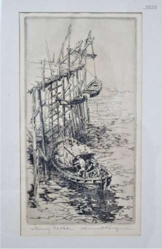 Etching, Monterey Fishing Boat Stowing Nets