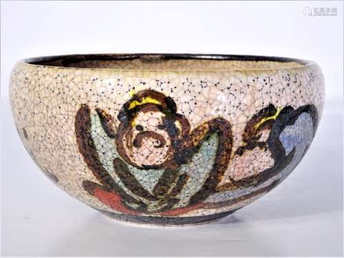 Glazed Crackleware Pottery Bowl