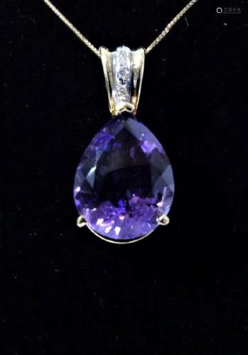 Amethyst and Diamond Necklace 14k Yellow Gold