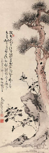 高凤翰（1683～1749） 1747年作 松石藤花 镜心 设色纸本