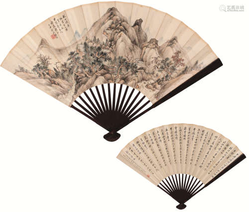 伊立勋（1856～1942）李涛（清） 山水书法成扇 成扇 设色、水墨纸本