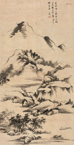 查士标（1615～1698） 重叠烟峦图 轴 水墨纸本