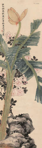 陆恢（1851～1920） 花卉 轴 设色纸本