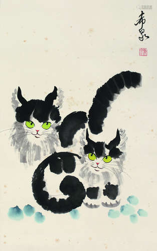 庞希泉（b.1941） 猫 轴 设色纸本