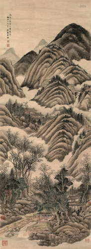王鉴（1598～1677） 1646年作 仿黄公望山水 轴 设色纸本