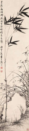 胡公寿（1823～1886） 兰竹石图 立轴 设色纸本