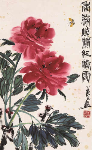 齐良已（1923～1988） 香胜烧兰红胜霞 立轴 设色纸本