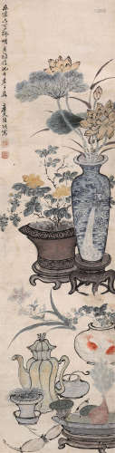 陆恢（1851～1920） 清供图 立轴 设色纸本