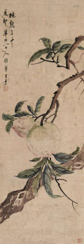 王素（1794～1877） 寿桃 立轴 设色纸本