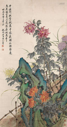 黄山寿（1855～1919） 菊石图 立轴 设色纸本