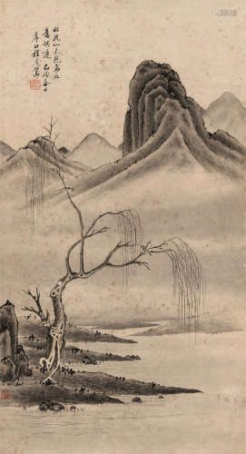 程庭鹭（1796～1858） 寒江枯柳 立轴 设色纸本