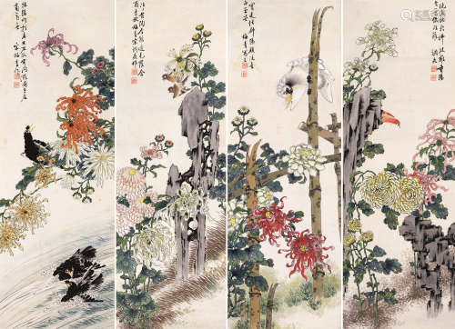 宗调鼎（1911～？） 花鸟四屏 立轴 设色纸本