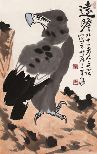 李苦禅（1899～1983） 远瞻 立轴 设色纸本