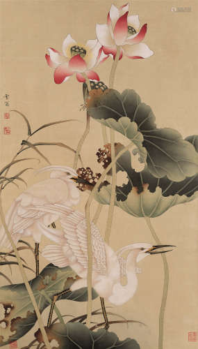 陈之佛（1896～1962） 双鹭 立轴 设色绢本