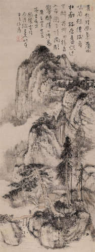 石溪（1612～1693） 庚子（1660年）作 深山隐居图 立轴 设色纸本