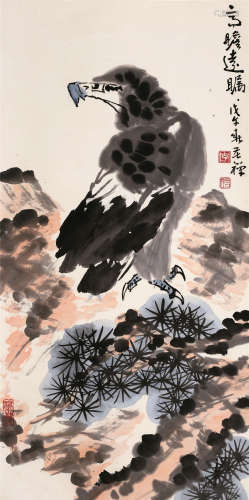李苦禅（1899～1983） 高瞻远瞩 立轴 设色纸本