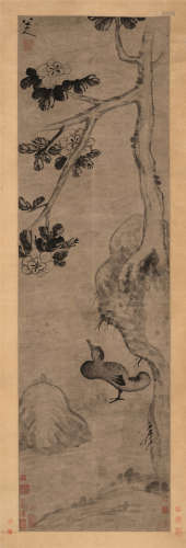 朱耷（1626～1705） 孤禽图 立轴 水墨纸本