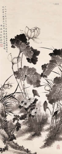王济远（1893～1975） 墨荷 立轴 水墨纸本