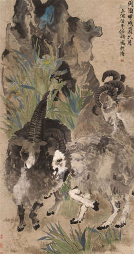 任伯年（1840～1895） 三羊开泰 立轴 设色纸本