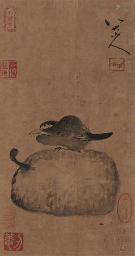 朱耷（1626～1705） 孤禽图 镜片 水墨纸本