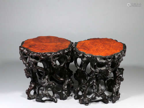 PAIR OF ZITAN WOOD BASES