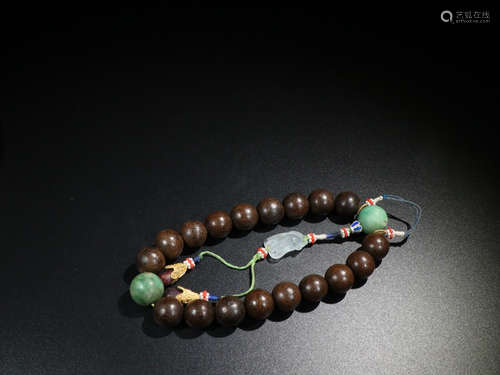 A CHENXIANG WOOD BRACELET WITH CRYSTAL&JADEITE