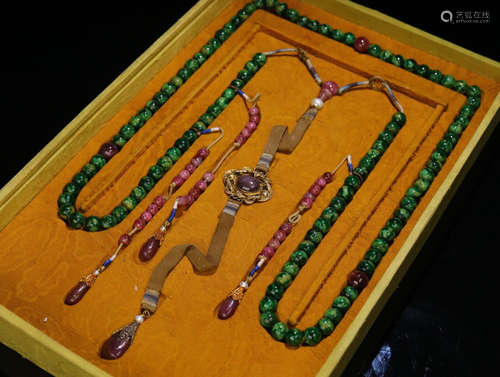 A JADEITE ROSARY WITH BOX