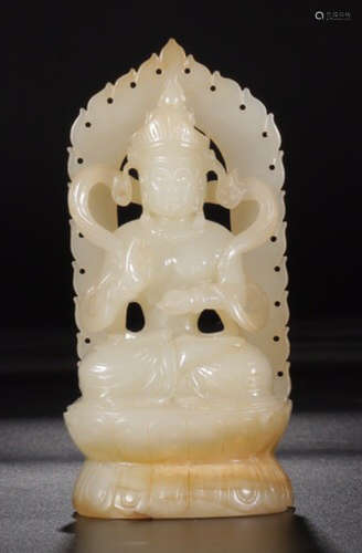 A HETIAN JADE CARVED BUDDHA