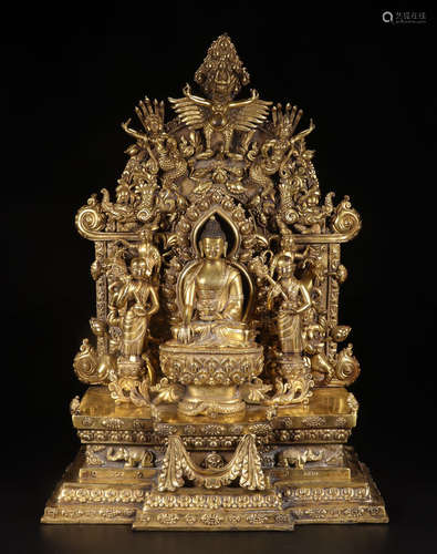 A GILT BRONZE CASTED SAKYAMUNI BUDDHA