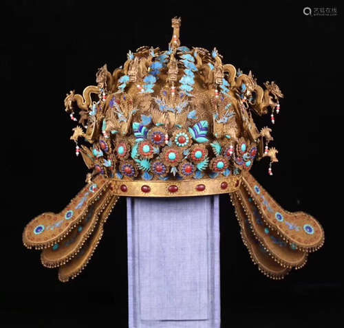 A GILT FILIGREE SILVER GEM DECORATED PHOENIX CROWN