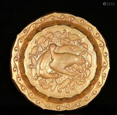 A GOLD CRANE&FLOWER PATTERN PLATE