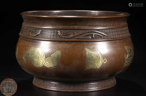 A BRONZE CASTED COIN PATTERN CENSER