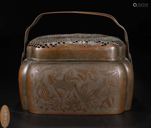 A BRONZE CASTED BIRD&FLOWER PATTERN CENSER