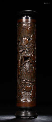 A BAMBOO CARVED LOTUS PATTERN INCENSE TUBE