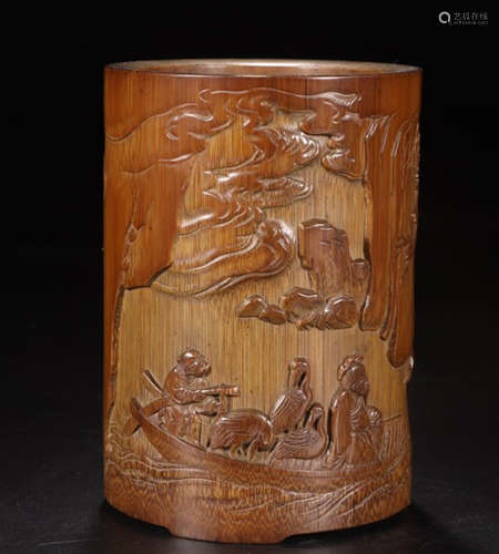 A BAMBOO CARVED STORY PATTERN PEN HOLDER