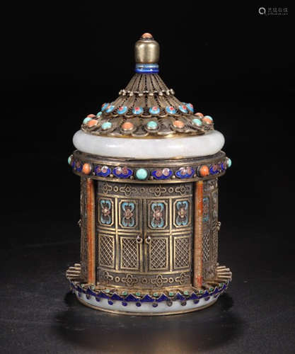 A FILIGREE GOLD GEM DECORATED JAR