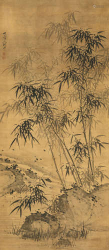 诸昇（1618～？） 竹石图 立轴 水墨绢本