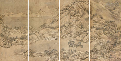 钱维城（1720～1772） 溪山积雪四屏 立轴 设色纸本