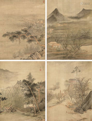 赵左（1573—1644） 拟古山水四帧 镜片 设色绢本