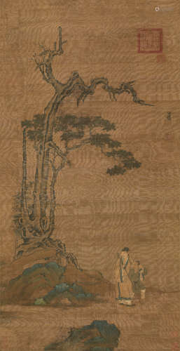 赵雍（款） 枯木高士图 立轴 设色绢本