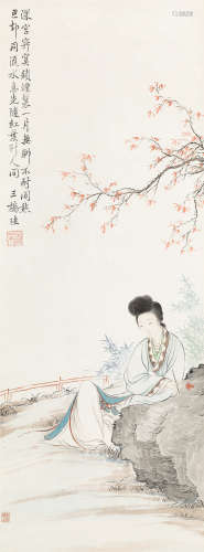 胡锡珪（1839～1883） 红叶仕女 立轴 设色纸本