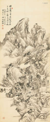 胡铁梅（1848～1899） 拟石田山水 立轴 水墨绢本
