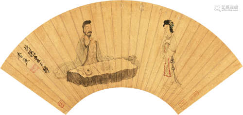 陈洪绶（1599～1652） 高士图 扇片 设色泥金笺本