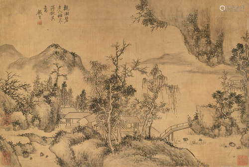 奚冈（1746～1803） 溪山策杖 立轴 水墨绫本