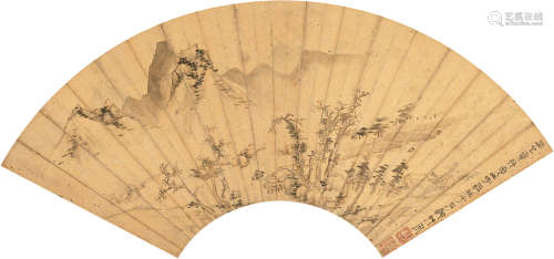 陆治（1496～1576） 1534年作 溪亭图 扇片 设色泥金笺本