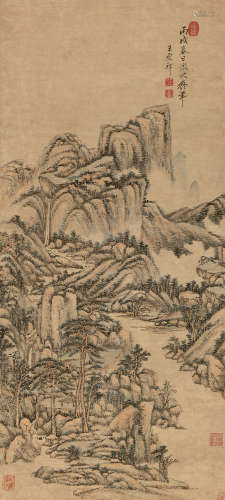 王原祁（1642～1715） 1706年作 仿大痴山水 立轴 设色纸本