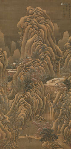 朱德润（1294～1365） 雪景古寺 立轴 设色绢本