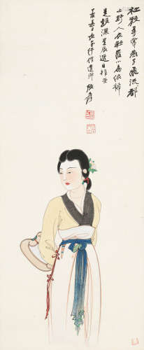张大千（1899～1983） 1947年作 执扇仕女 镜片 设色纸本