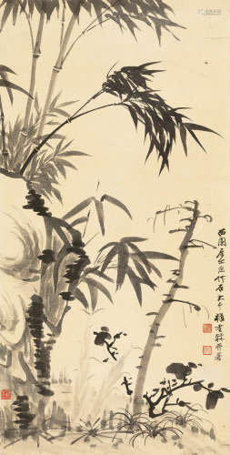 张大千（1899～1983）溥侗（1877～1952） 竹石图 立轴 水墨纸本