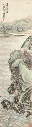 姜筠（1847～1919） 1869年作 春柳楼阁 立轴 设色纸本